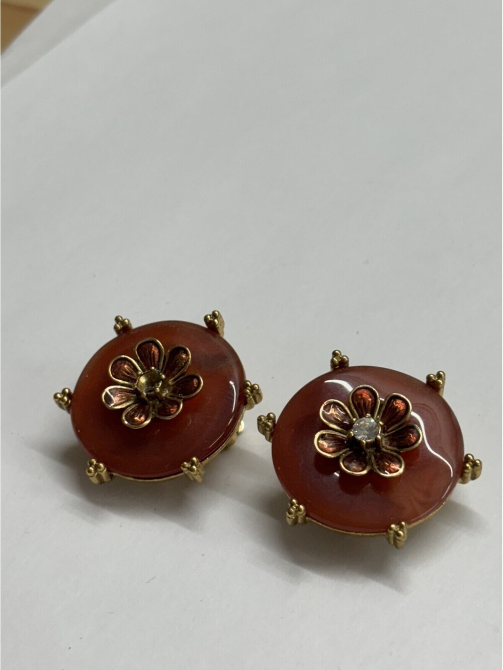 JOAN RIVERS Enamel Rhinestone Flower Earring Gold Tone Clip magnetic changeable